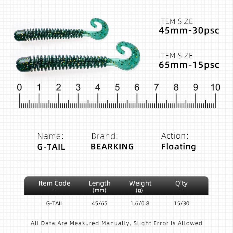 BEARKING Fishing Lure 65mm 1.6g 15pcs / Bag G Tail Soft Baits Fishing Wobbler Bass Bait Artificial Fishing Soft Lure Tacke