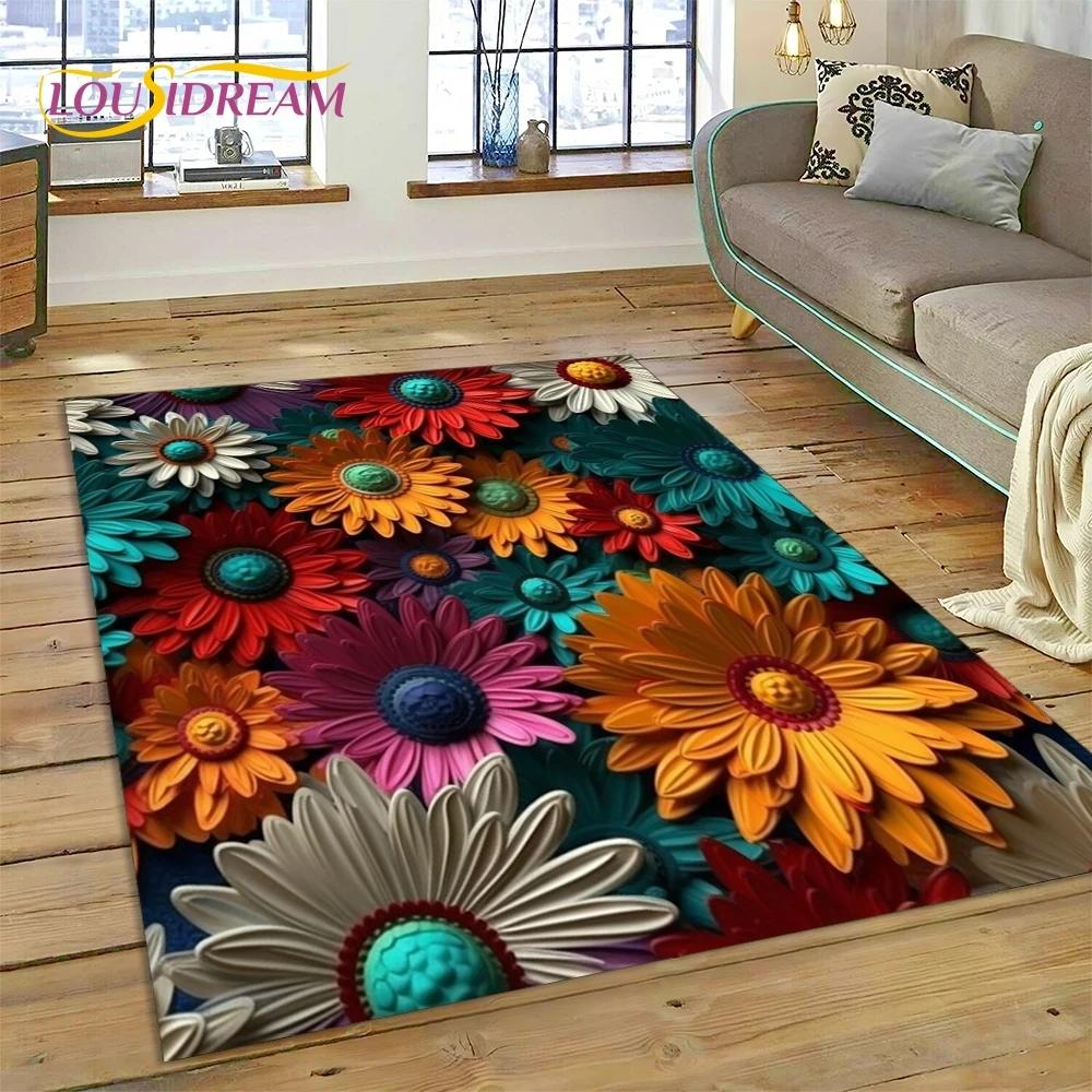 3D Dream Sun Flowers Nordic Daisy Carpet Rug for Bedroom Living Room Home Sofa Decoration,Children Game Large Decor Floor Mat