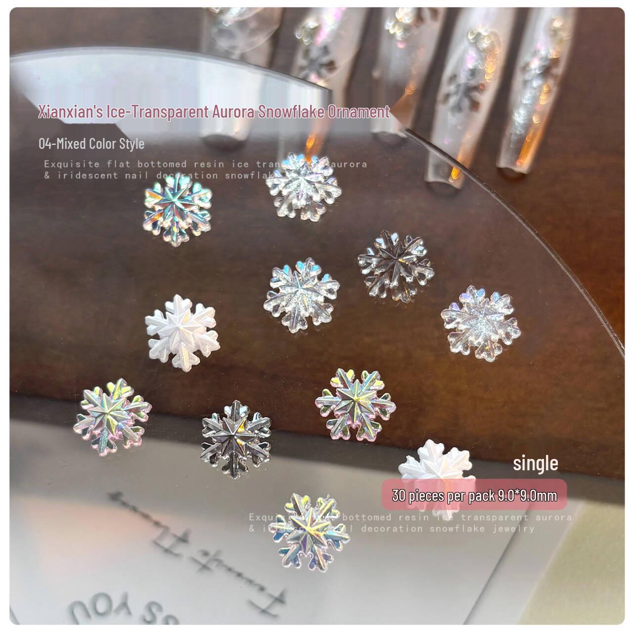 

White Ice Snowflake Nail Art Resin Rhinestones - Translucent, Flat-bottomed Decorations for DIY Nails