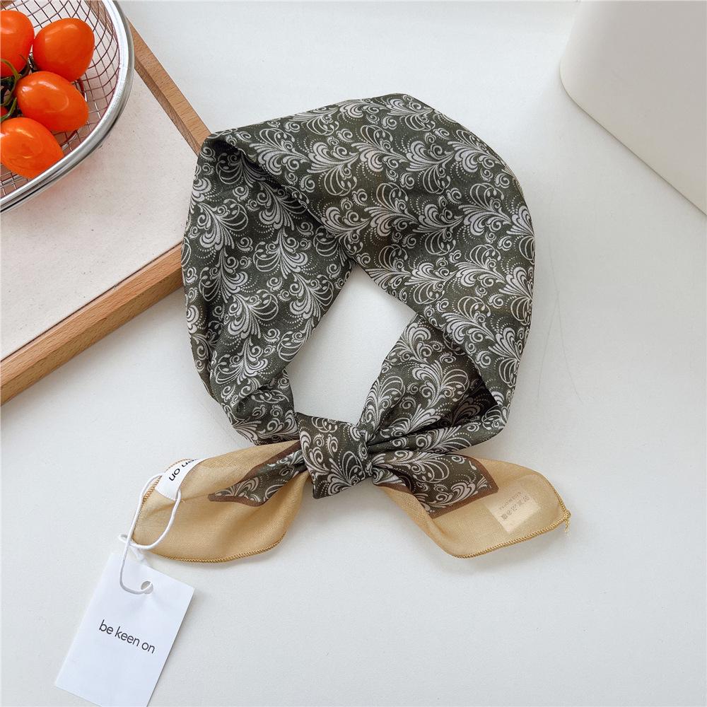 55 Floral Small Silk Scarf: Spring/Summer Korean Fashion Headscarf, Decorative Hairband, Paisley Neckerchief