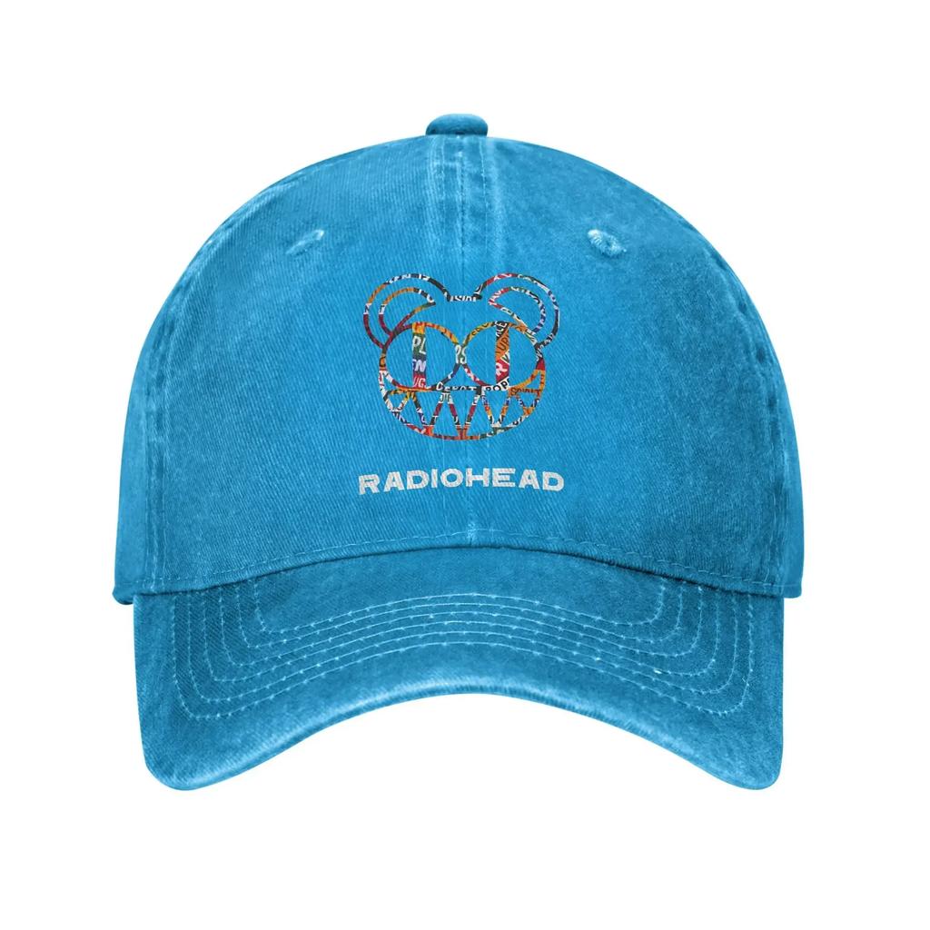 Unisex Radiohead Logo Print Hat Vintage Distressed Denim Washed Rock Band Music Fans Baseball Cap Adjustable