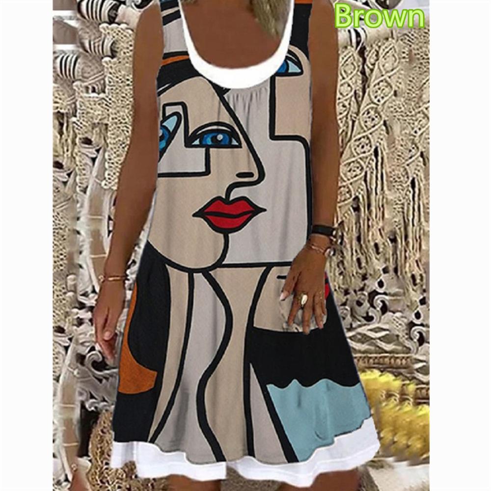 Vestido De Dos Piezas Falso Sin Mangas Estampado Para Mujer Vestido De Dos Piezas Falso Sin Mangas Estampado Para Mujer