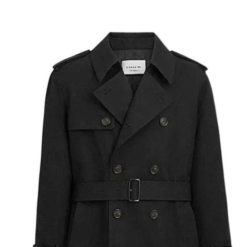 Coach Solid Double-Breasted Lapel Long Sleeve Trench Coat Men Outerwear Black CT264-BLK