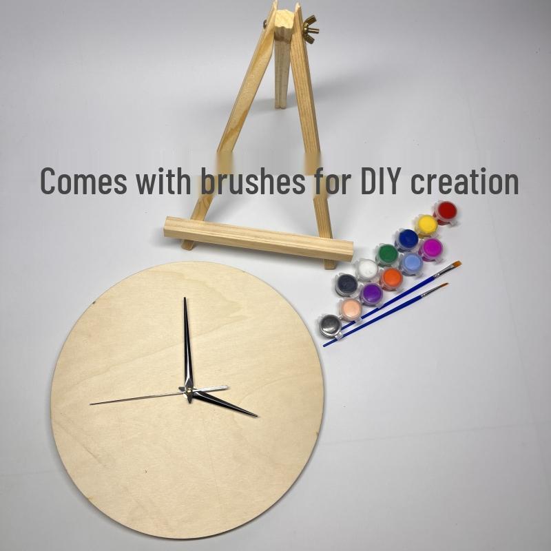 DIY Wooden Dial Wall Clock: Round Wood Board for Kids' Painting & Crafting