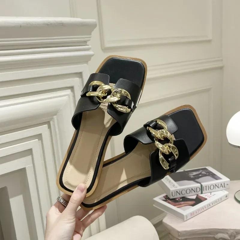 2024 Nye Sommersko for Kvinner Romersk Mote Designer Flate Sandaler Latex Myk Såle Sko Kvinnelig Pustende Strand Flip-flops