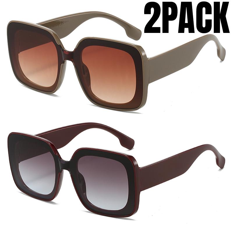 2PCSK Fashion Square Large Frame Sunglasses Women Luxury Brand Designer Vintage Square SunGlasses for Female Retro Travel Shades