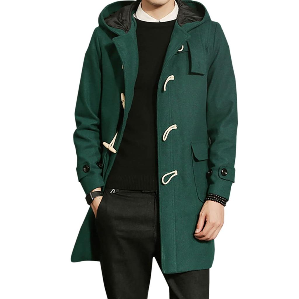 FOMANSH Long Duffle Coat with Hood and Cold Weather and Plus Sizes Men's Hat, Windproof, XL