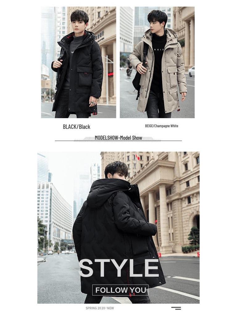 Herren Mittellange Weiße Entendaunenjacke - 2023 Winter Koreanischer Stil Trendige Dicke Jugend Oberbekleidung