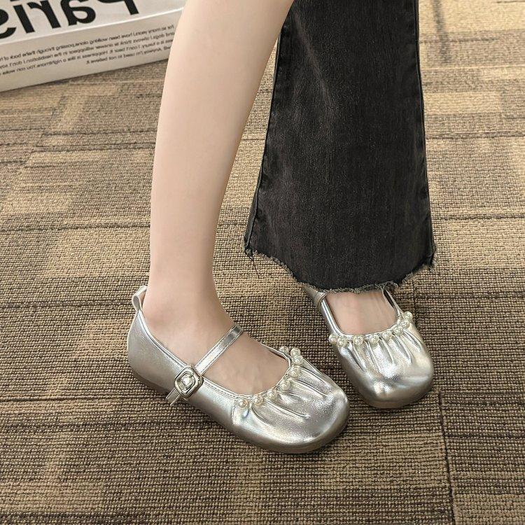 [Ushilai] French Mary Jane Shallow Mouth Single Shoes Women's Spring 2025 New Pearl Evening Wind Loafers