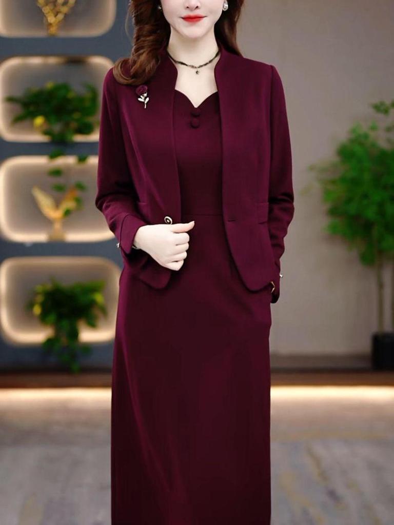 Elegant Spring 2026 Mid-Length Two-Piece Dress for Mature Women