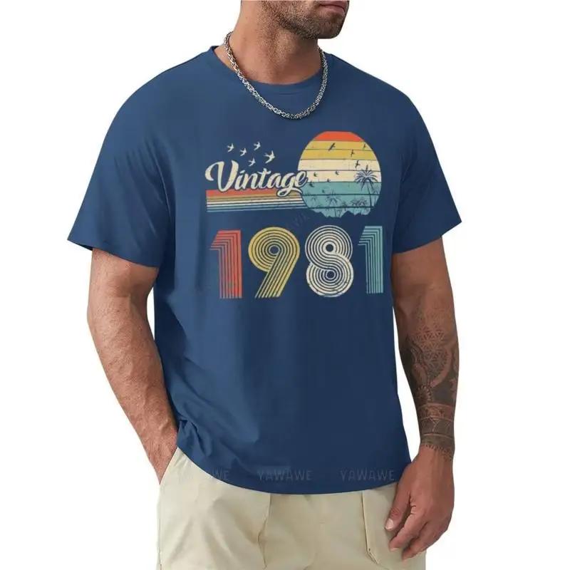 black  Vintage 1981 Born in 1981 Birthday Retro Design40th Birthday Gift 40 Years Old TShirt men cotton tshirt oneck tops S