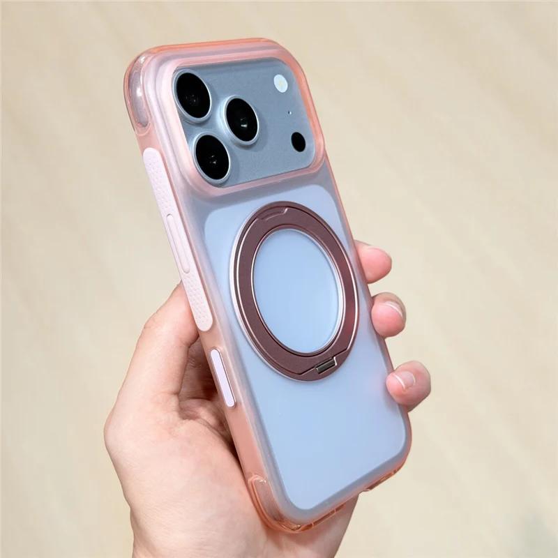 Luxury Airbag Anti-drop Magnetic Rotating Bracket Phone Case For iPhone 17 18 Pro Max For Magsafe Touch Camera Button Cover