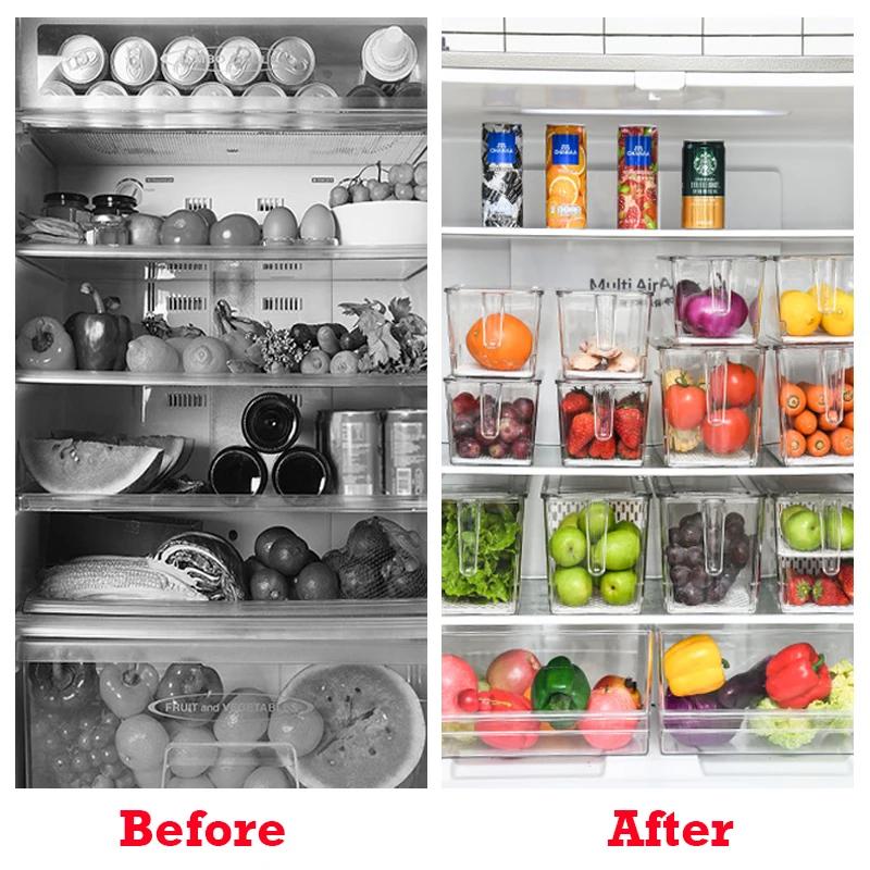 Kitchen Food Preservation Box Refrigerator Organizer With Handle Stackable Vegetable Fruit Storage Containers Home Organization