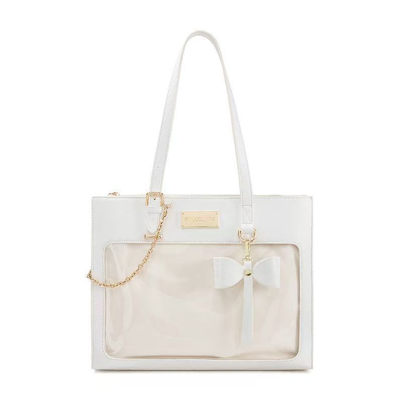 

JIAERDI Transparent White Itabag Women Harajuku Aesthetic Leather Shoulder Bags Purse Female Versatile Large Capacity Tote Bag 34x26x9cm білий