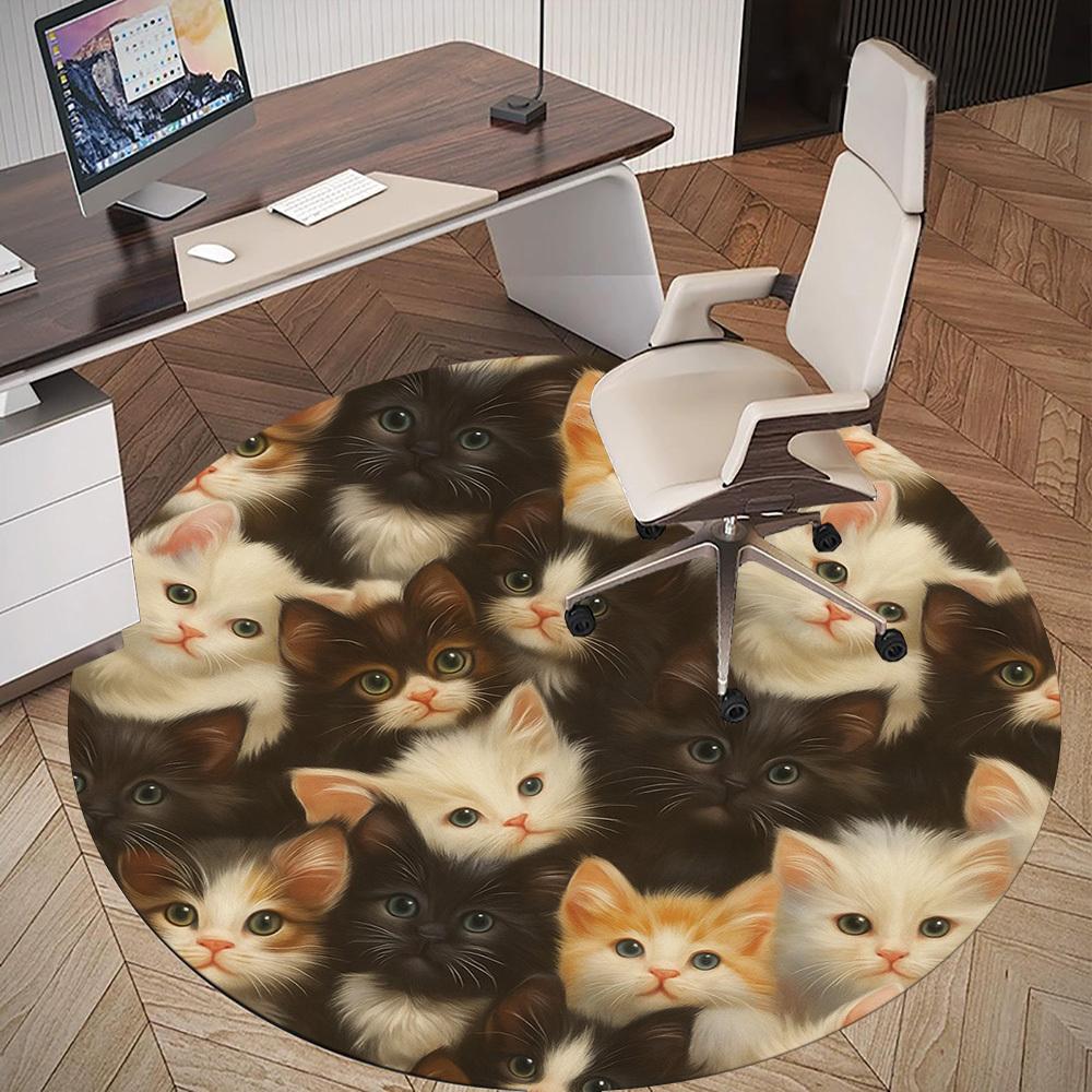1pc Kittens, Circular Round Chair mat Area Rug - Non-Slip, Floor Mat for Office, Bedroom, home decor Christmas Gift p0811384