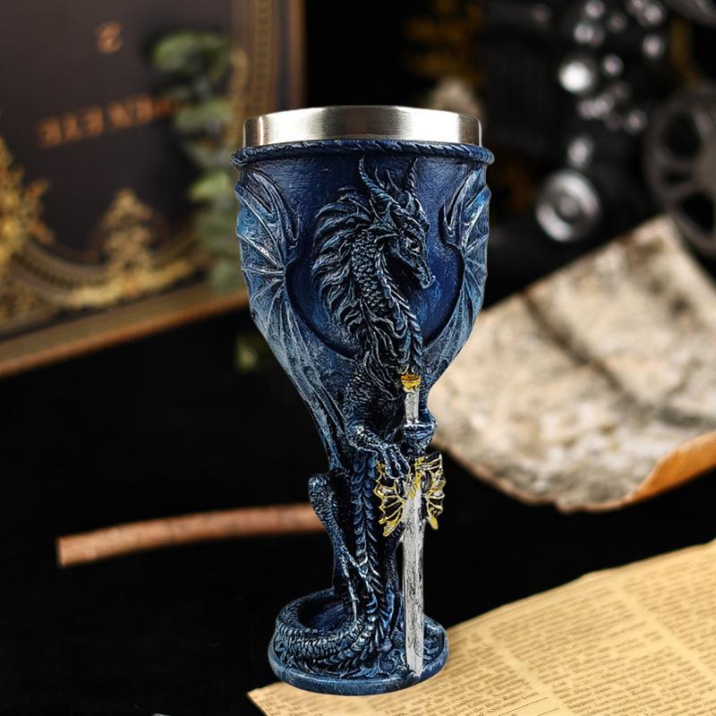 Calice del Drago Blu Acciaio Inossidabile Dungeons And Dragons Regalo Calice Calice da Vino 7 Oz. (Drago Spada Blu)