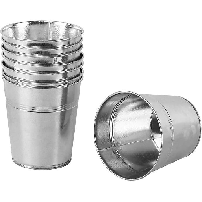 KINJOEK 8 Packs 4.72 X 4.72 X 3.54 Inch Galvanized Bucket Metal Planter, Silver Round Flower Pot Plant Basket for Balconies, Gardens, Patios, Office,