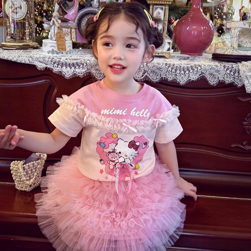 MIMIHELLO Girls  Korean Style Cartoon Print Short Sleeve T-Shirt 120