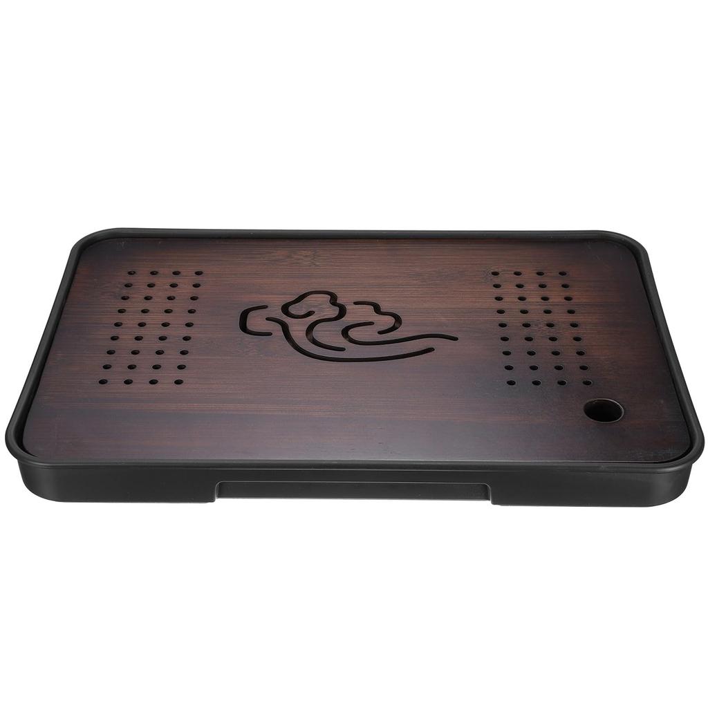 Uxcell Bamboo Chinese Gong Fu Tea Tray, 14.4" Lucky Cloud Pattern, Bamboo Tea Table Furniture with Vintage Tea and Water Storage Box, Perfect for Tea