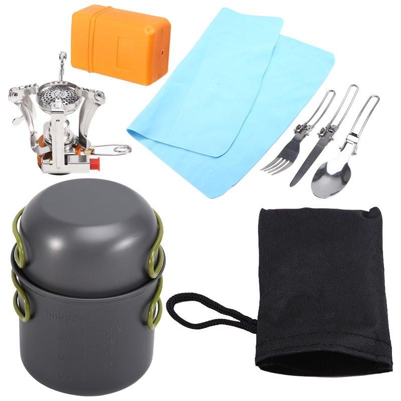 A96I-Camping Cookware Mess With Pot Stove And Carry Mesh Bag Great For Backpacking Outdoor Camping Hiking And Picnic