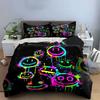 Colorful Neon Smiley Faces Pattern Bedding Duvet Cover Set  (1*Duvet Cover 2*Pillowcases, without duvet insert)