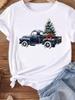 (Asian Size) tree gift happy new year Women's Top T Tee merry Christmas festival O-neck Clothing  Print Fashion ladies Graphic T-shirts