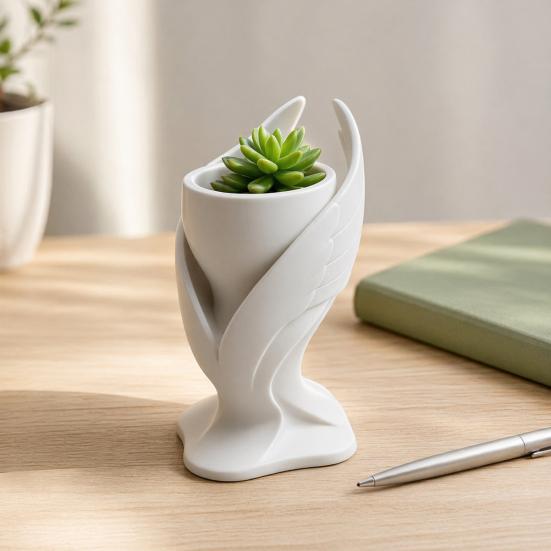 3D Printed Angel Wing Planter Pot, Mini Decorative Succulents Pot, Palm-Sized Desktop Flowerpot for Home Office Small Plants Pen Holder Gift