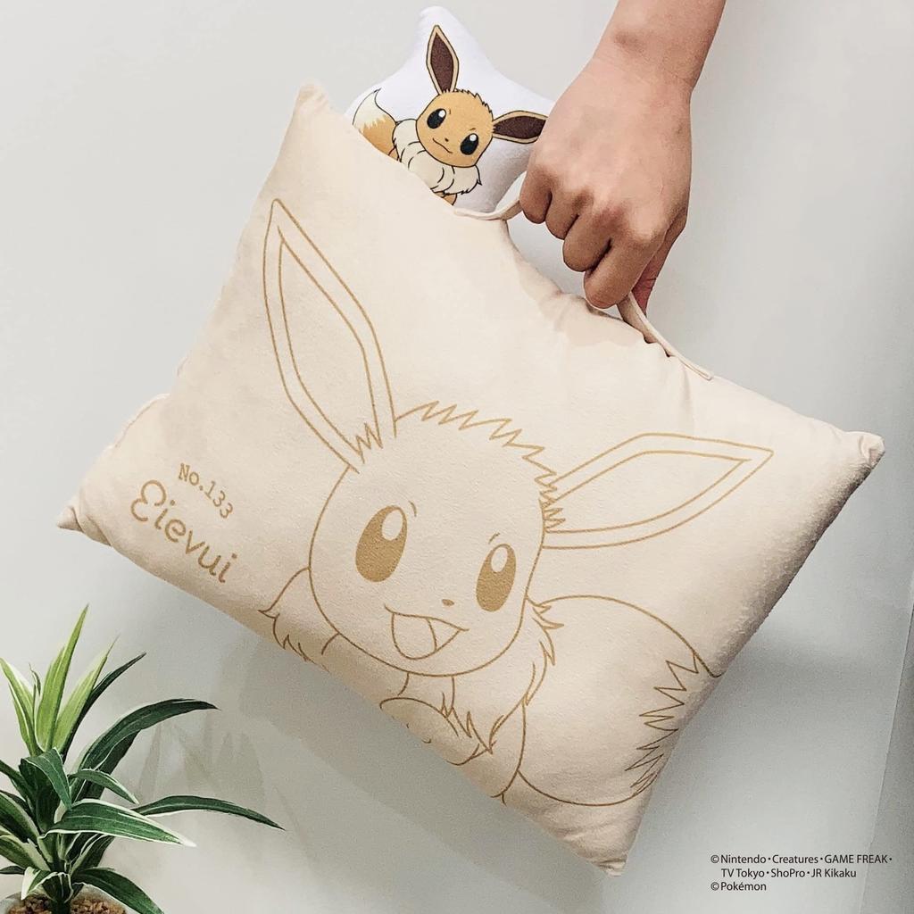 MORIPiLO Pokemon Eevee Body Pillow with Compact Plush Nap Character Pillow by Morishita (Mascot Pillow) Handle, Cushion, Toy, Pillow, 28x39x9cm,