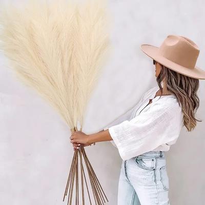 Faux Pampas Grass,Σετ με 4 στελέχη Μεγάλα 43''/110CM Ψηλό Τεχνητό γρασίδι Pampas Φυτά για Boho Decor κουζίνας σπιτιού