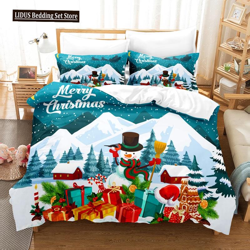 Christmas Duvet Cover Set Candle Pine Cones Gift Festival Celebrated Merry Christmas King Queen For Teens Polyester Bedding Set