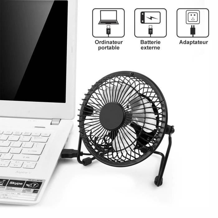 Mini Ventilateur USB de table PC Silencieux Refroidissement Pivotante 360° Noir