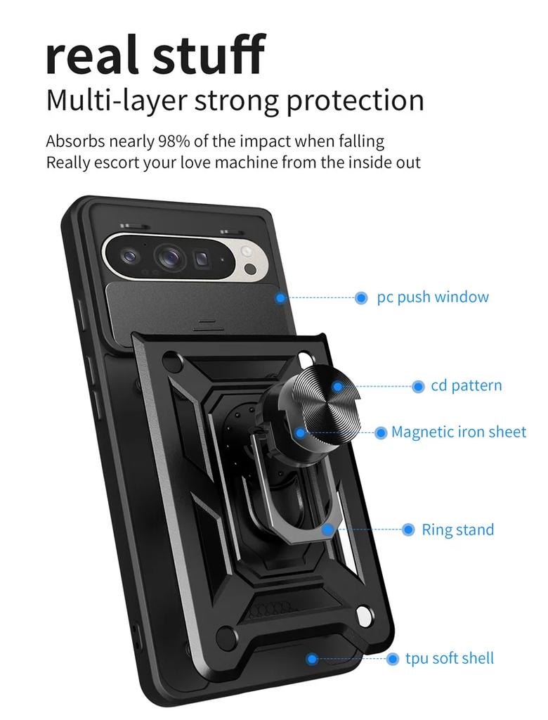 For Google Pixel 9 Pro 5G Case Armor Magnetic Holder Ring Bracket Shockproof Phone Case For Pixel 9 Pro XL 8A Lens Protect Cover