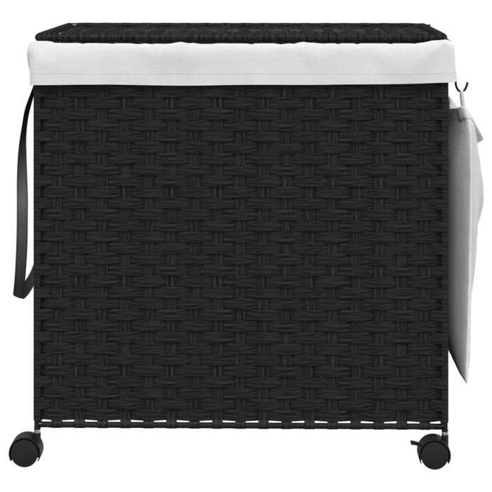 VidaXL Laundry Basket with Wheels Black 60x35x60.5 Cm Woven Resin 372042