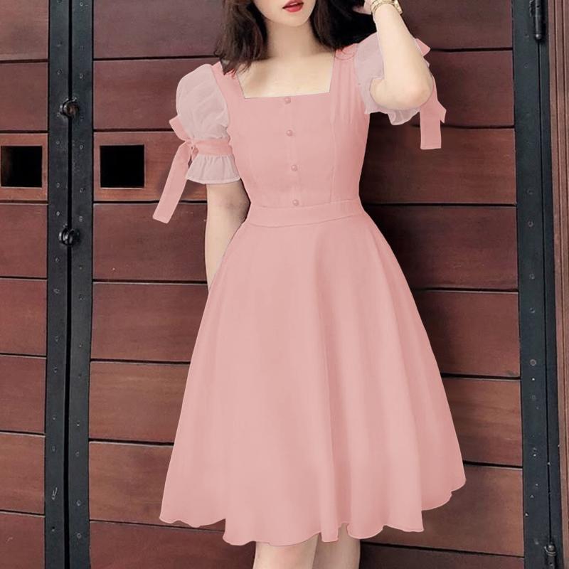 

ZANZEA Женское повседневное летнее платье с коротким рукавом, квадратным вырезом и сетчатыми вставками