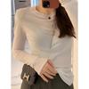 Solid color thin long-sleeved top women's curled edge basic shirt autumn slim-fit versatile bottoming shirt