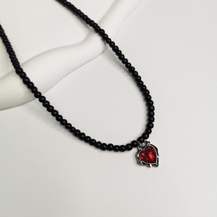Fashionable Necklace Adornment With Black Crystal Beads Highlighting Heart And Butterfly Symbols For Modern Women
