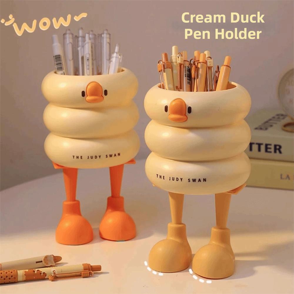 Cartoon Design Duck-Shaped Desk Organizer Ice Cream Theme Storage Bucket Student Use