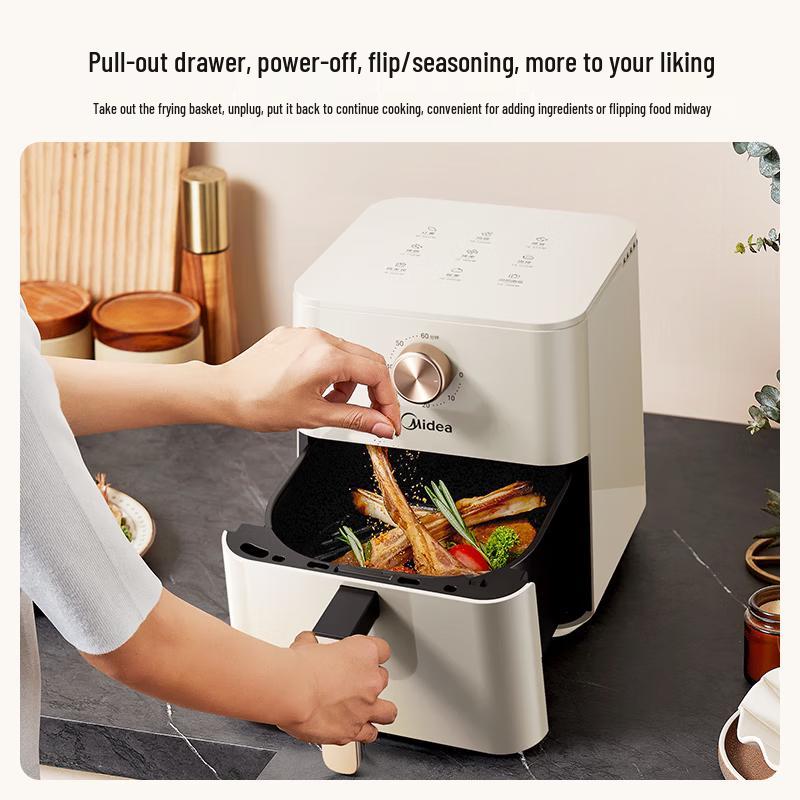 Midea 4.5L Electric Air Fryer with Knob Control CN plug (adapter included)