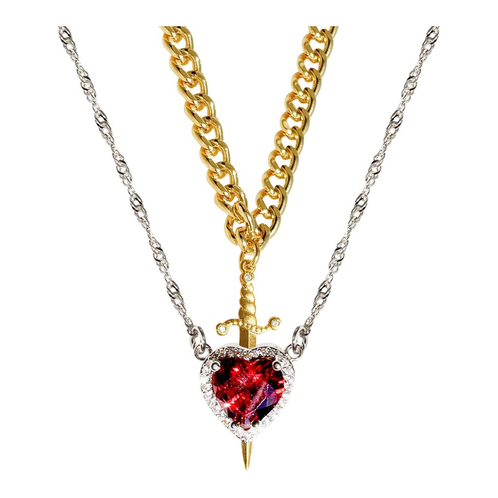 New Hot-selling Red Crystal Heart-shaped Dagger Pendant Necklace