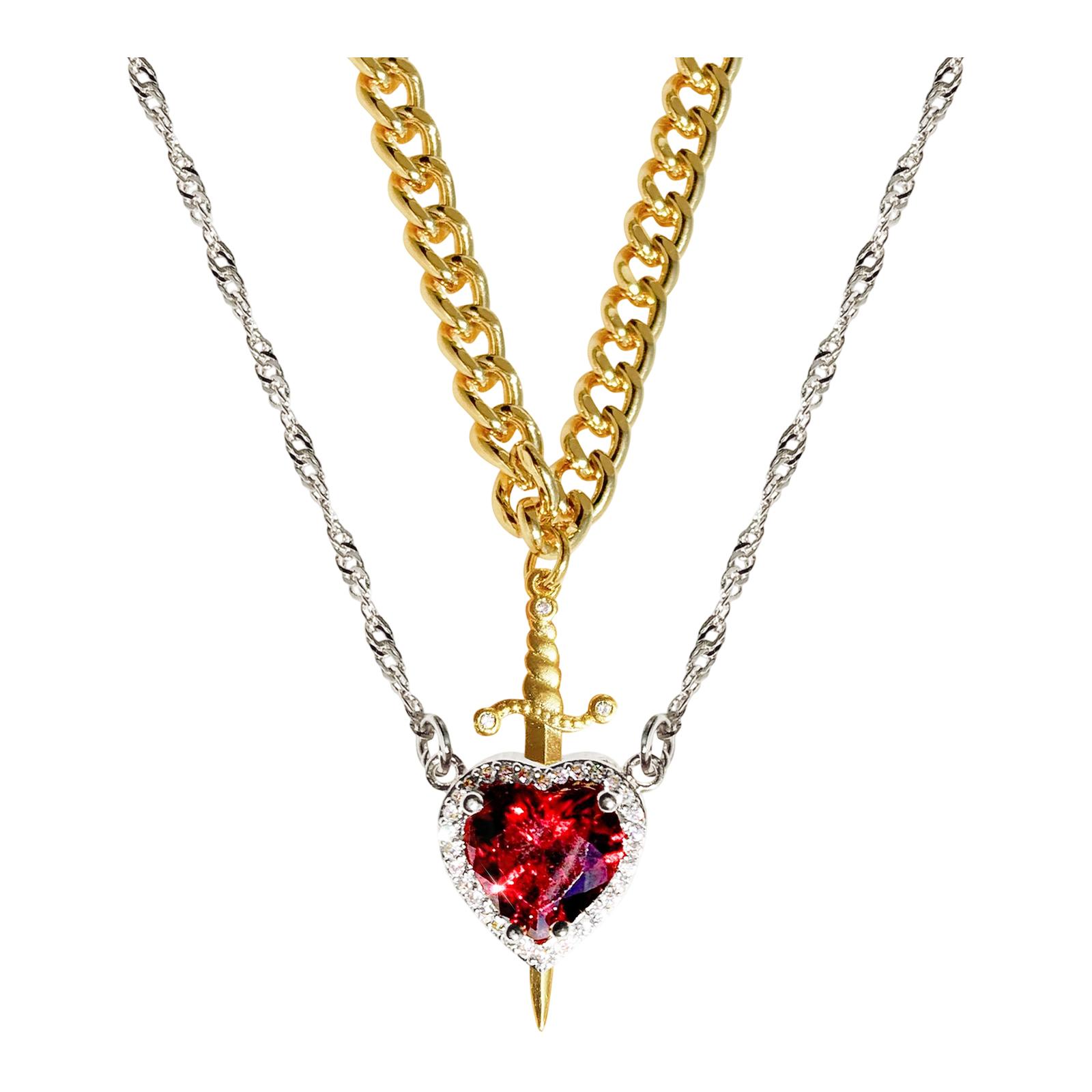 

New Hot-selling Red Crystal Heart-shaped Dagger Pendant Necklace One Size