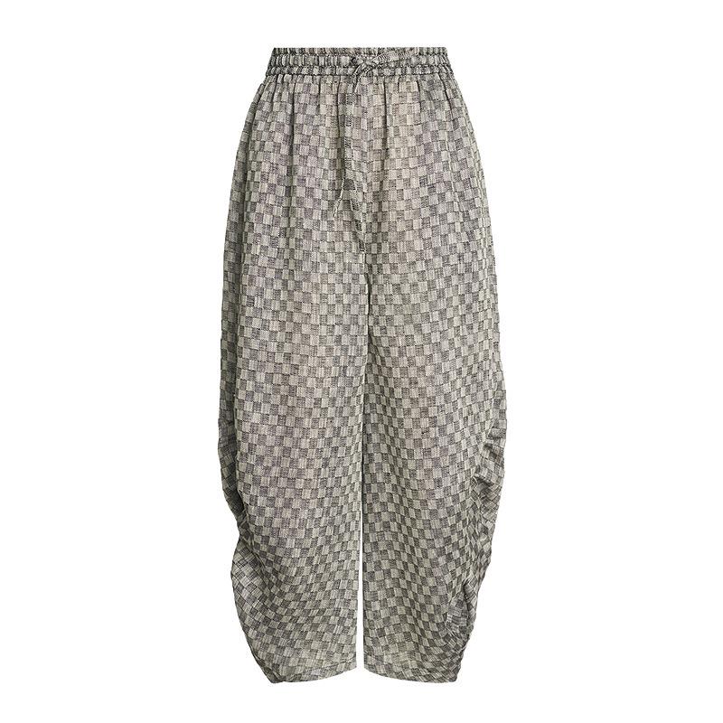

Retro Linen Plaid Pleated Casual Pants Medium