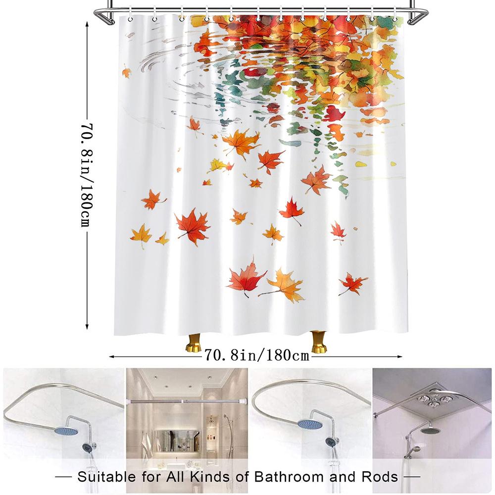 1Pc Autumn Maple Leaf Shower Curtain - Vibrant Fall Foliage Bathroom Decor With Red, Orange, Yellow, Green, White - Machine Wash