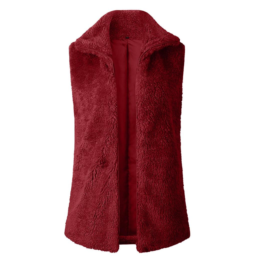 Womens Vest Winter Warm Hoodie Outwear Casual Coat Faux Zip Up  Jacket