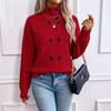 Women's Turtleneck Double Breasted Knit Cardigan Sweater Color Relaxed Fit for Fall and Winter