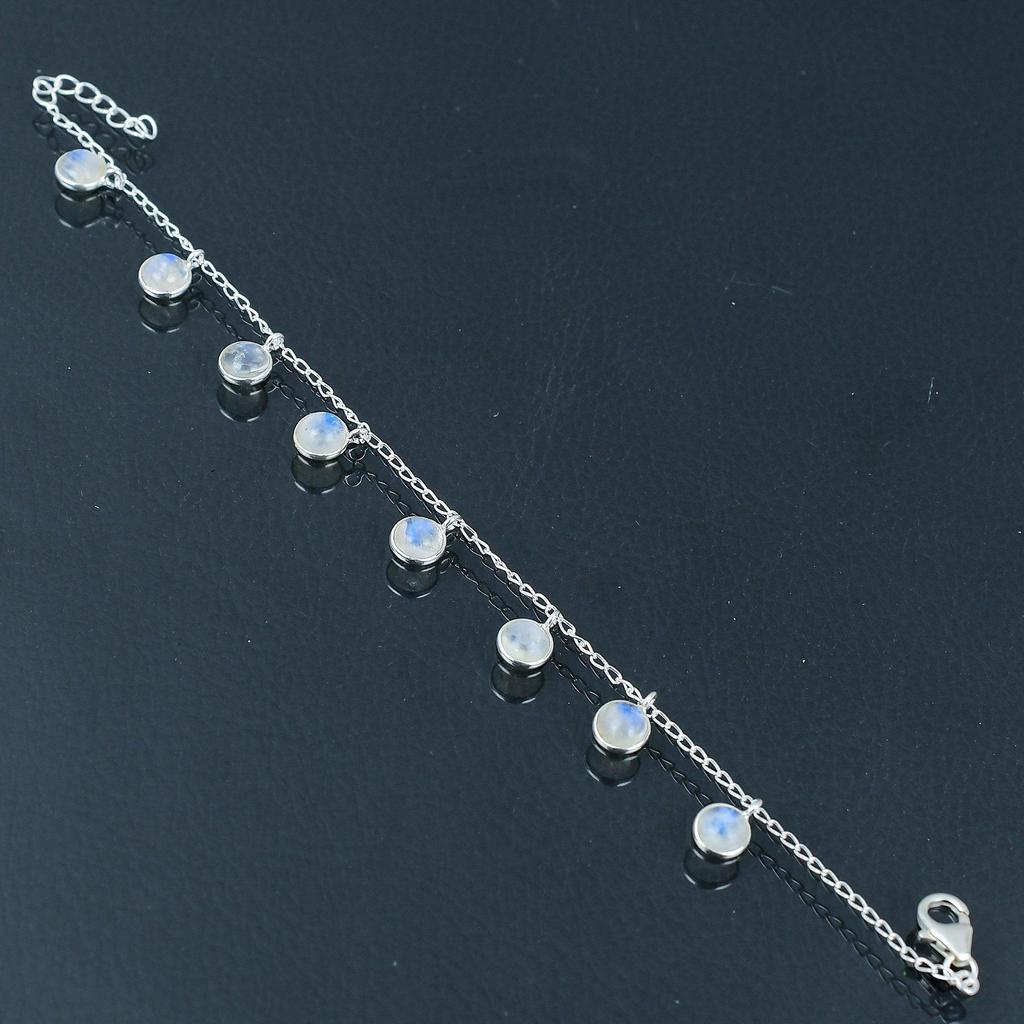 Natural Rainbow Moonstone Gemstone Bracelet, 925 Sterling Silver, 7 Inch To 8 Inch Link Bracelet, Handmade Bracelet Jewelry Gift for Valentine's Day