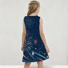 Girls Round Neck Sleeveless A Line Dark Blue Firework Printed Flared Dress