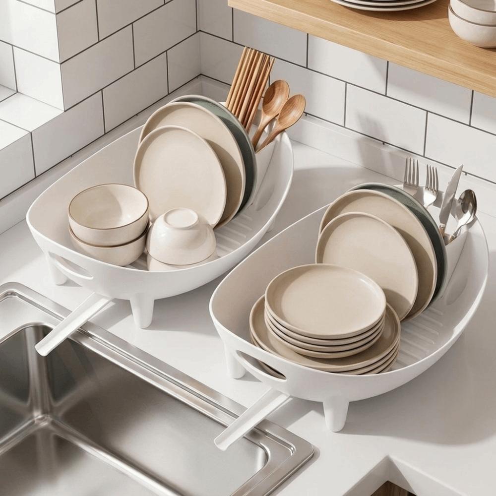 Plastic Dish Drying Rack Drainage Cutlery Storage Container Practical Tableware Holder Camping