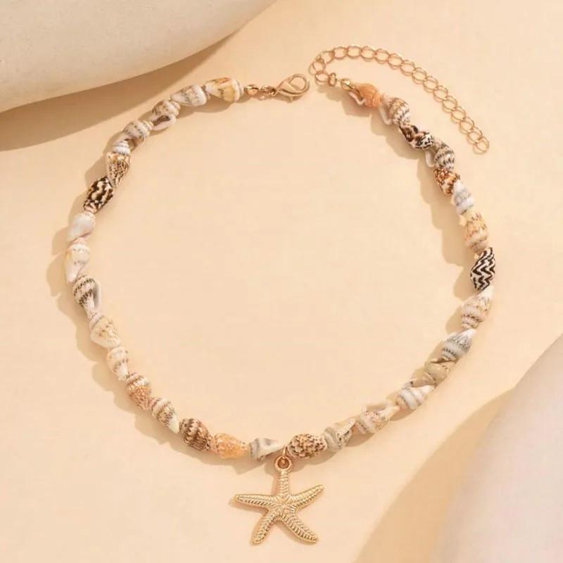 Neuer Strandstil Muschel Halskette Perlen Choker Halsketten für Frauen Handgefertigt Seestern Anhänger Mode Ozean
