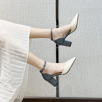 Baotou Fashion Sandals for Women 2025 New Spring and Autumn Collection Simple Middle Heel Coarse Follow Shoes Pointed High Heels