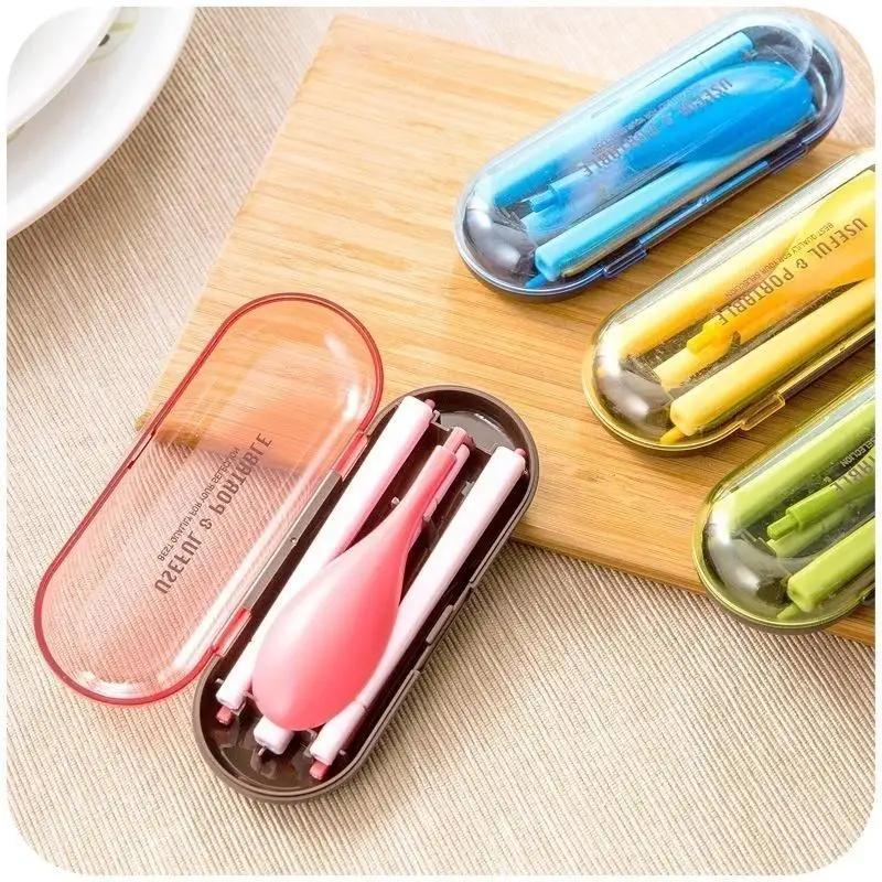 Neues 1 Set/Box Geschirr Faltbares Klappgabelset Besteckset Tragbares Geschirr Outdoor-Produkte Set aus Löffeln Gabel Essstäbchen